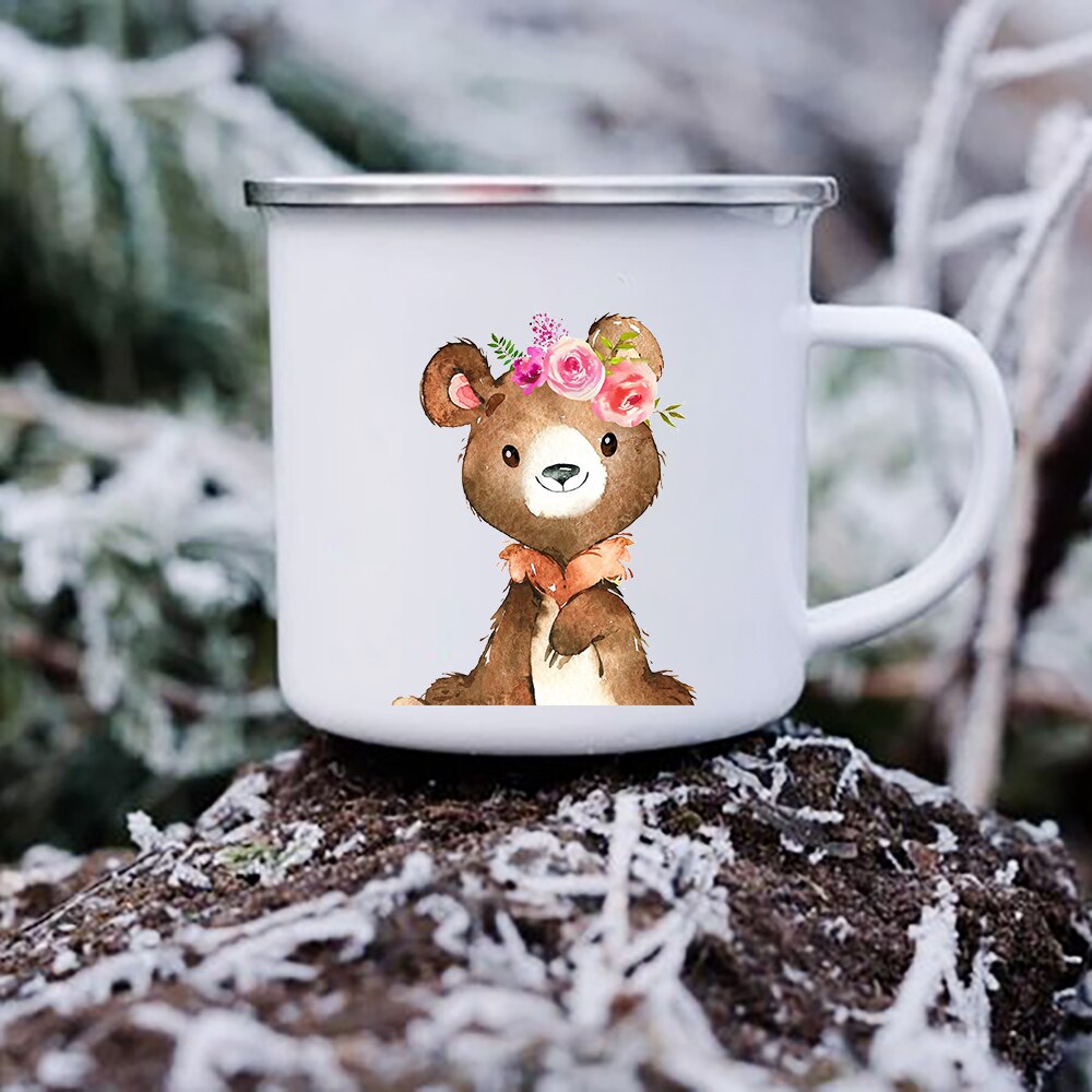 Leuke Cartoon Dier Herten Wasbeer Uil Print Mokken Creatief Emaille Koffie Mokken Kinderen Kids Ontbijt Melk Dessert Cups Kind: XH1688-A015WH-8