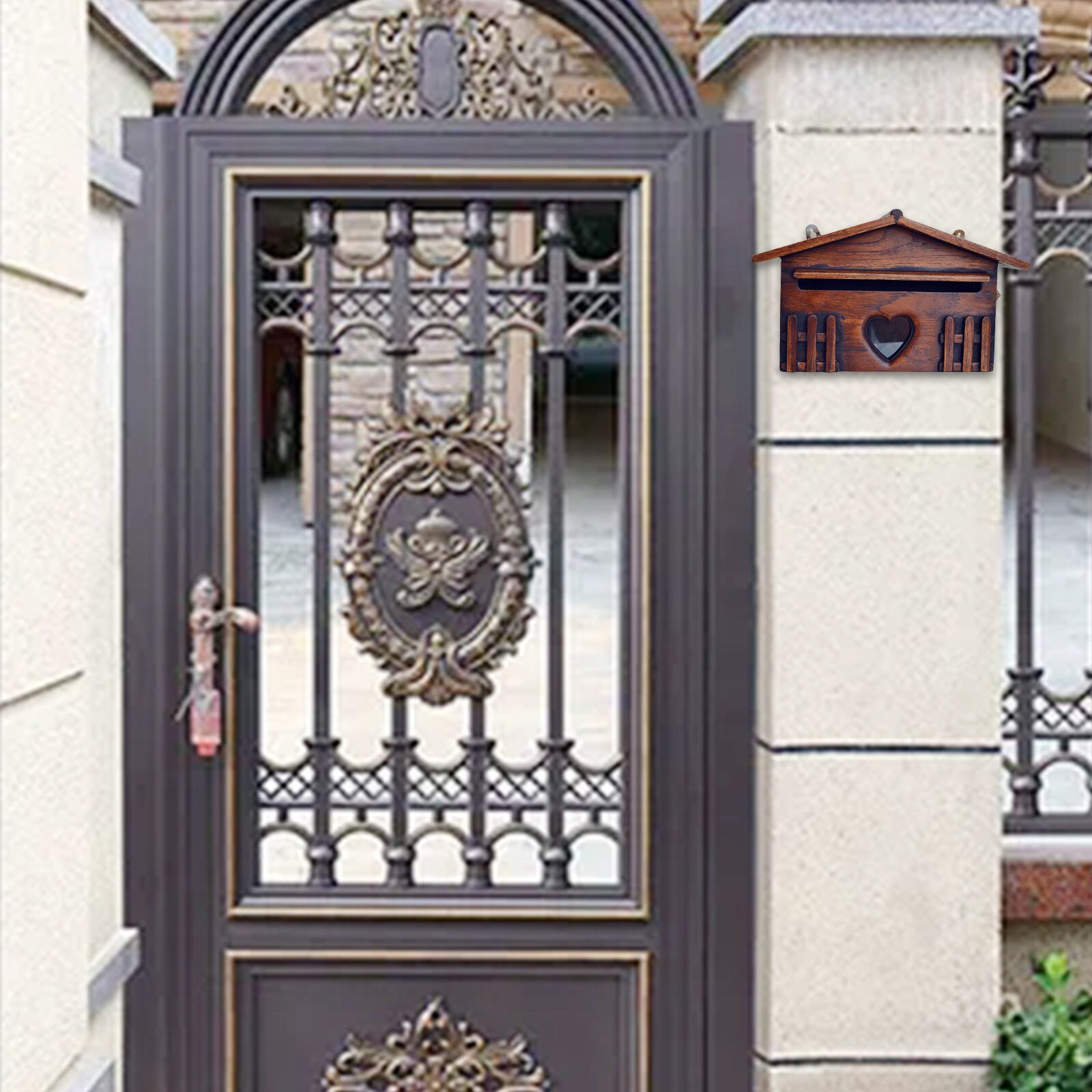 Wooden Wall Mounted Mail Box Gate Decorative Hanging Letterbox Box