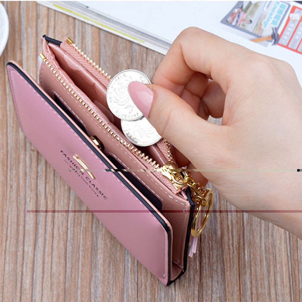 Ladies Wallets Short Zipper Student Korean Small Flower Coin Purse Soft Leather Thin Wallet Women Bag Tassel