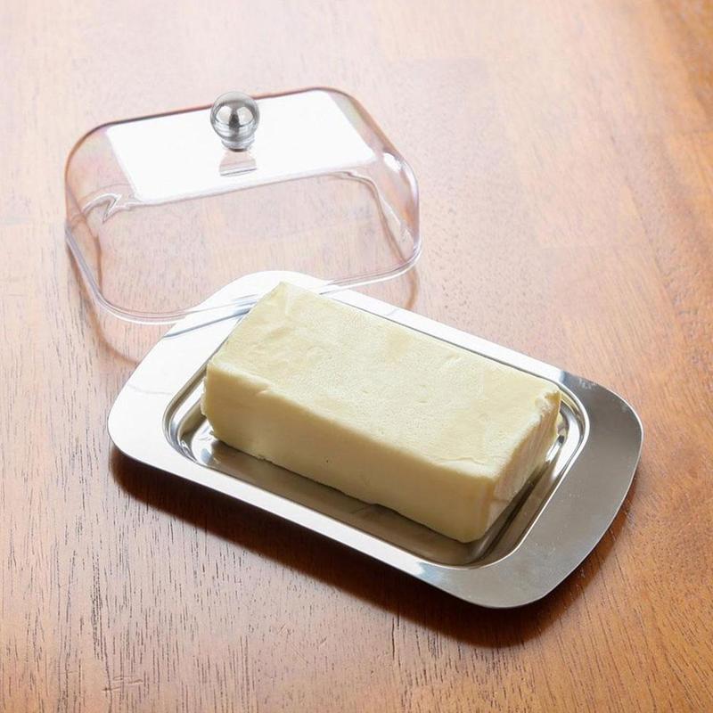 Restaurant Stainless Steel Butter Pan With Lid Cheese Tray Kitchen Keeper Storage Tableware Container Box Dish S1D8