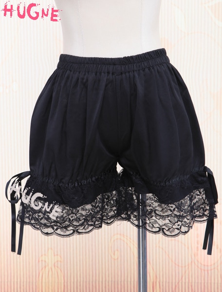 Gothic Black Steampunk lolita pumpkin Bloomers Knickers lace Trim Shorts Bow Ribbon Cotton elastic