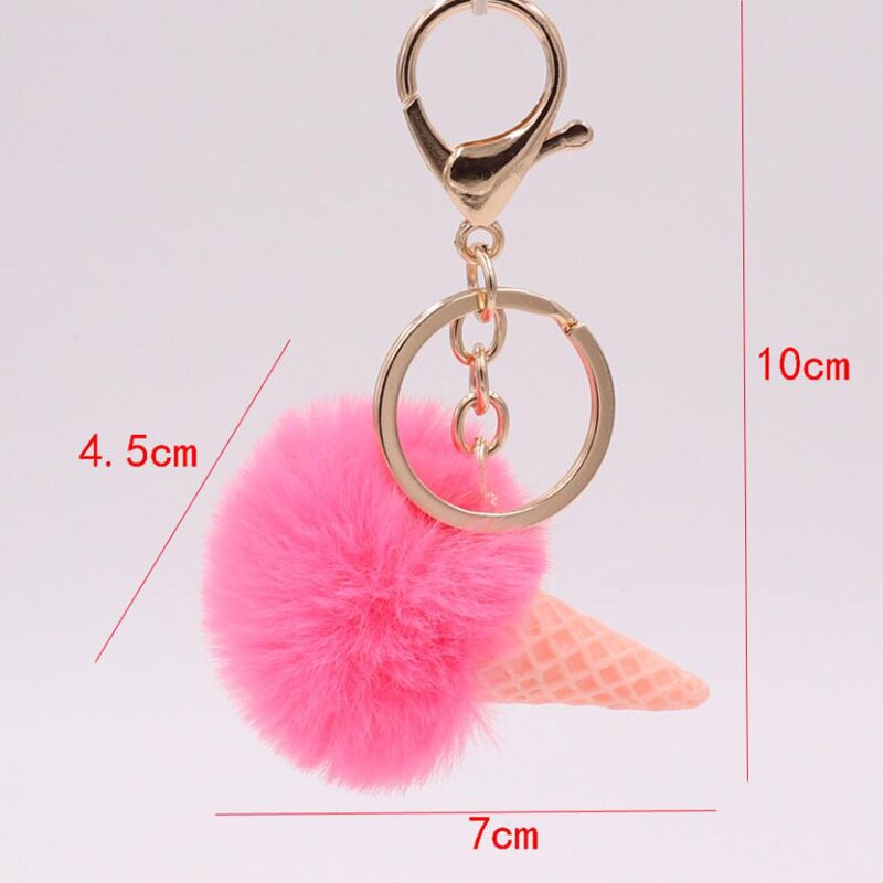 Cute ice cream Keychain Glitter Pompom Key Chain for Women Llaveros Mujer Car Bag Accessories Key Ring Wedding Souvenir