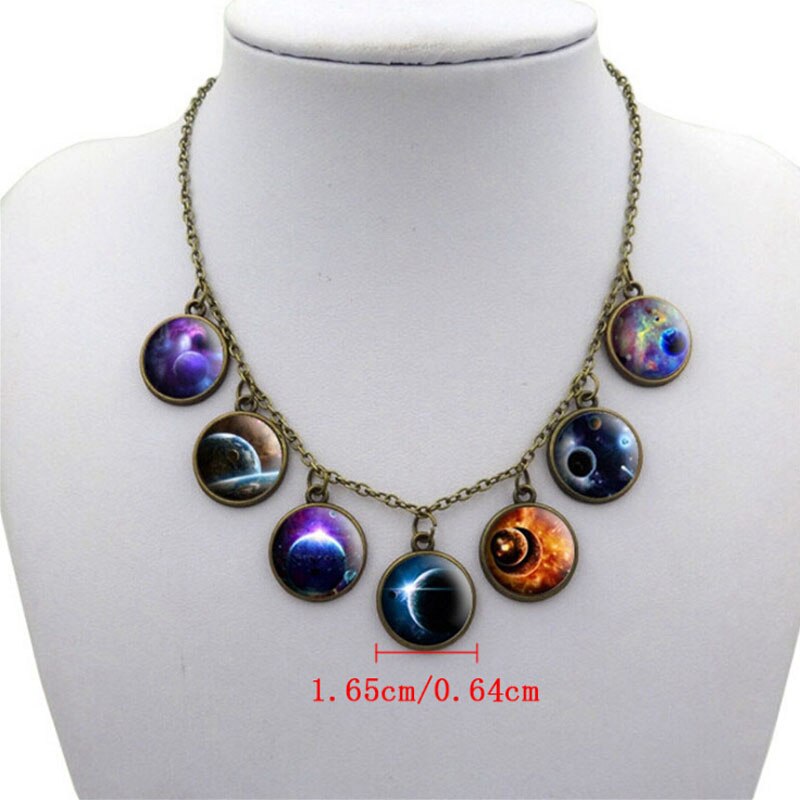 Neues Solar System Halskette Planeten Universum Galaxy Halskette Antike Messing Anhänger Glaskuppel Halskette Schmuck Frauen