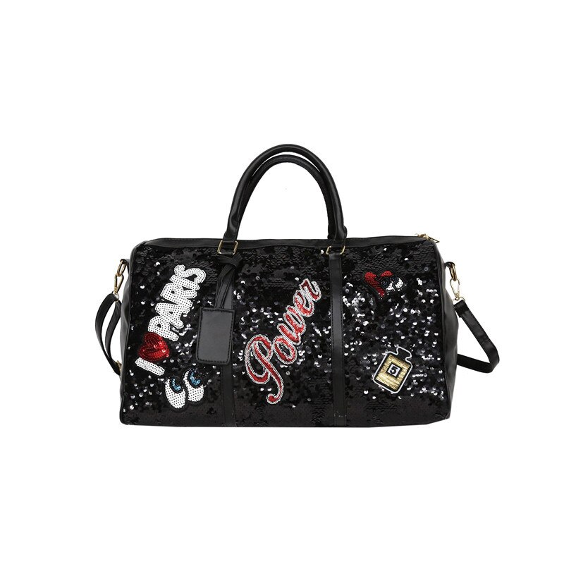 Sequin Toevallige Sport Reistas Organizer Casual Duffel Shouder Dagrugzak Duurzaam Kledingstuk Bagage Tote Bag: black