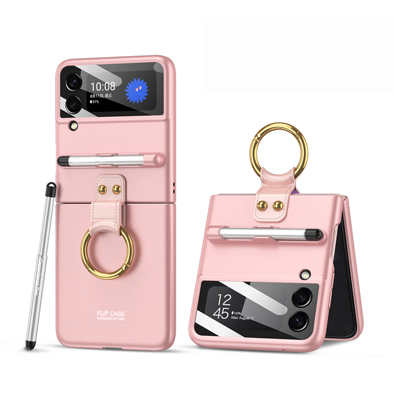 Custodia per Samsung Galaxy Z Flip 3 5G Cover per anello per dito con penna stilo custodia rigida per Slot per penna in plastica dura opaca: Pink