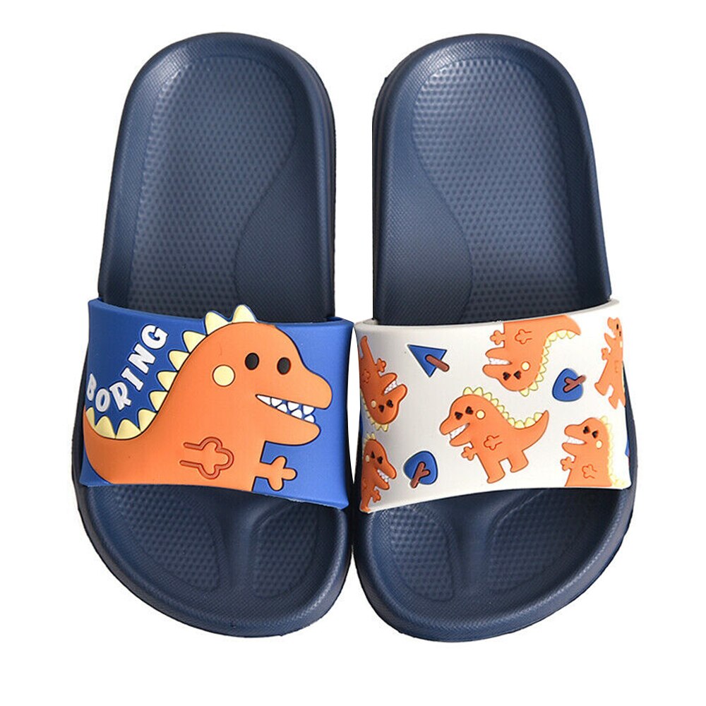 Barnebad hjemme tøffel på tøfler dinosaur tegneserie tøfler sommer Strand badetøfler unisex uformelle flate sko  d30: Blå / 18cm