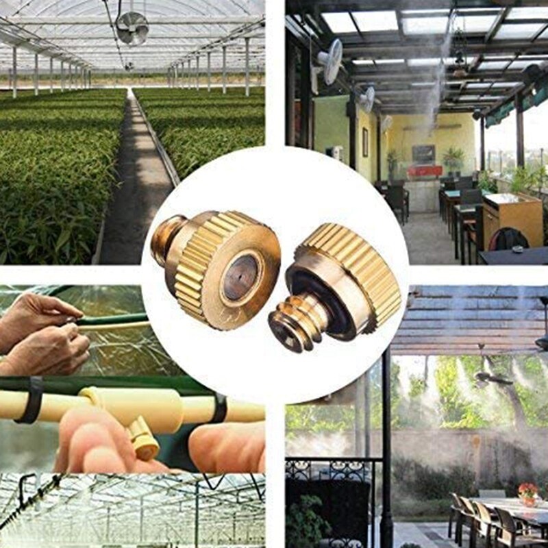 20 Pack Brass Misting Nozzles Tees, Dust Control Mist Nozzle Sprinkler for Outdoor Cooling System 0.3 mm