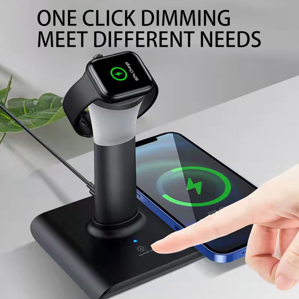 50W 3 in 1 Wireless Charger for iPhone Airpods Apple Watch Docking Station Desk Top LED Lamp QI Fast Inductive Charging Stand