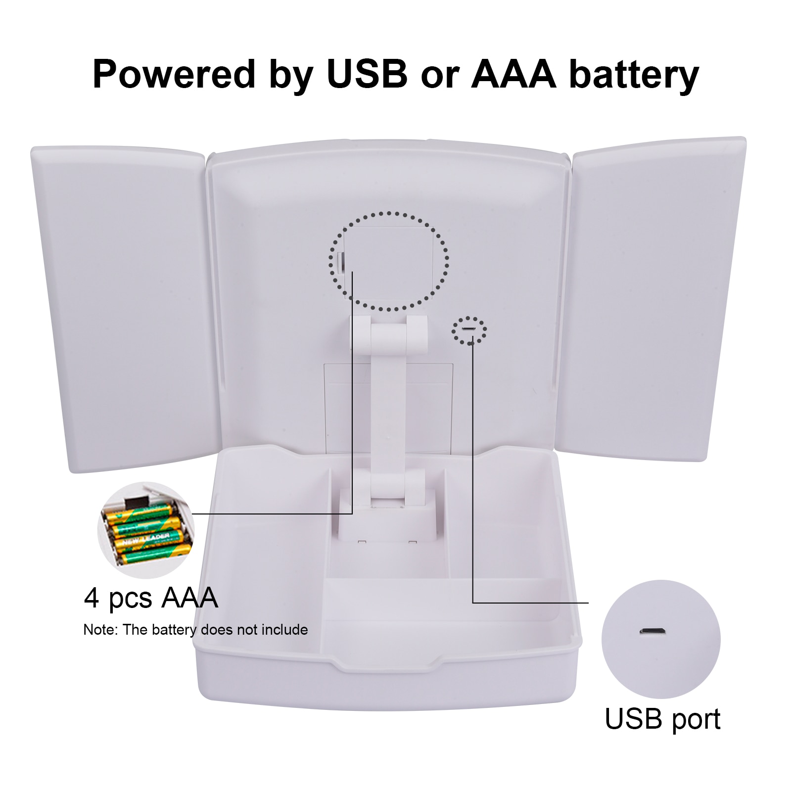 Lighted Makeup Mirror Trifold Vanity Mirror Touch Screen Dimming with Storage Tray ang 5x Magnification mirror