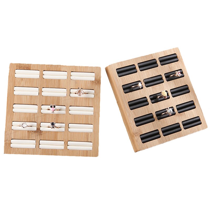 15 Grids Ringen Opbergvak Sieraden Display Rack Bamboe Pu/Fluwelen Ringen Organisator Rack Display Showcase Plank