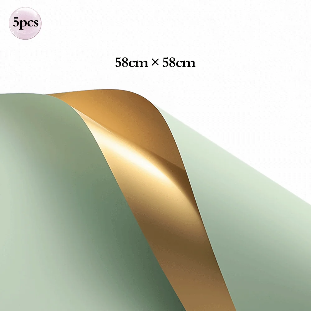 5pcs Bouquet Flower Wrapping Papers Golden Edge Ribbons Korean Paper for Valentine's Day Wedding Birthday Packing Decors: Orange