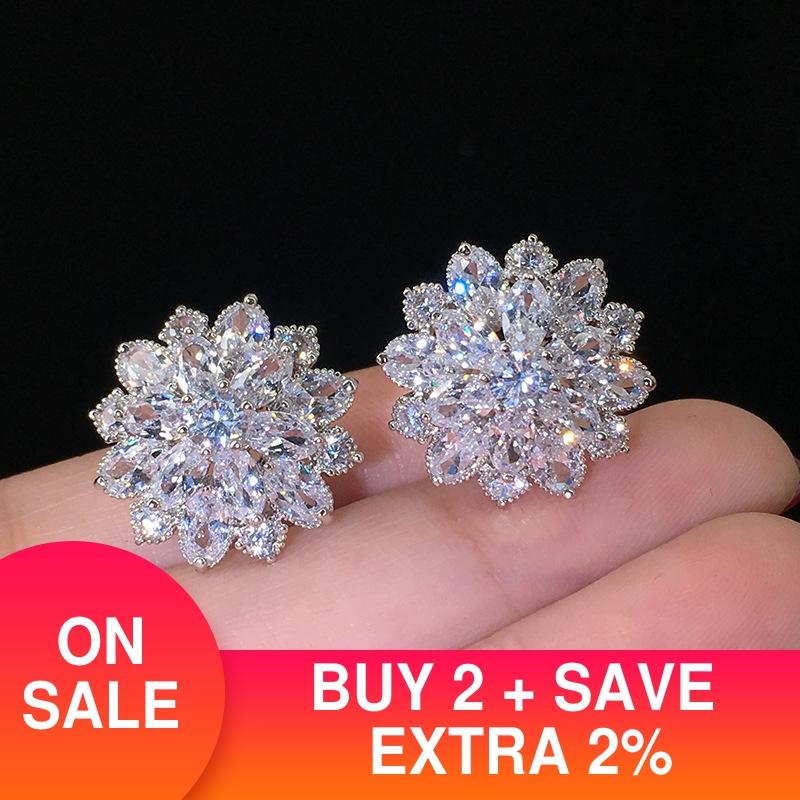 luxury Flower earrings for women 925 sterling silver anniversary jewelry christmas E5614