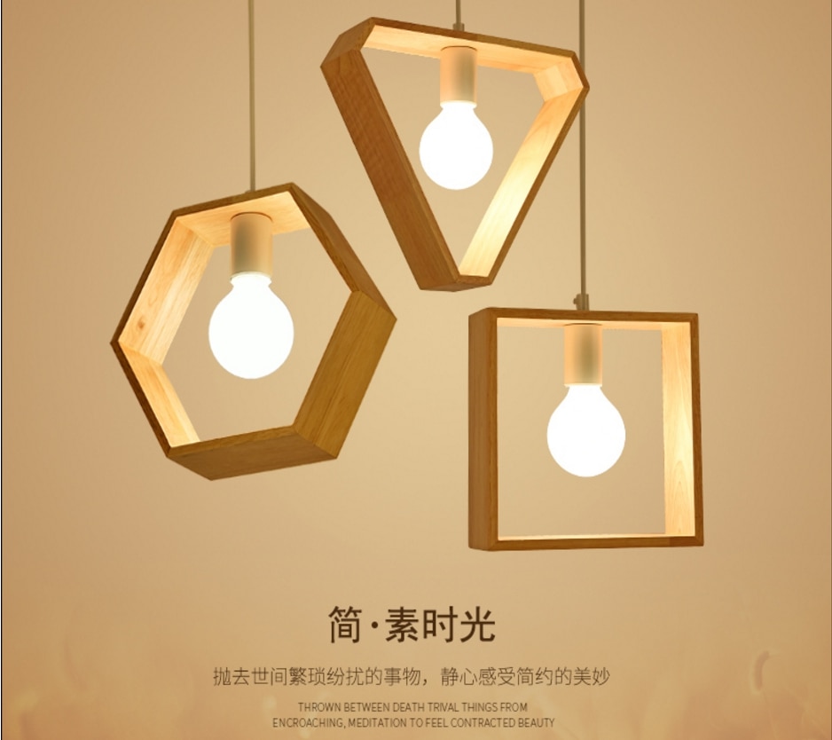 moderne led hanglamp vierkante hexagon driehoek vorm hout nordic lamp plafond home deco keuken gezellige creatieve eetkamer