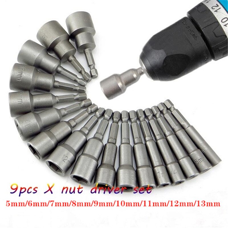 9 Stks/set 5 Mm-13 Mm Hex Socket Mouw Nozzles Moer Driver Set