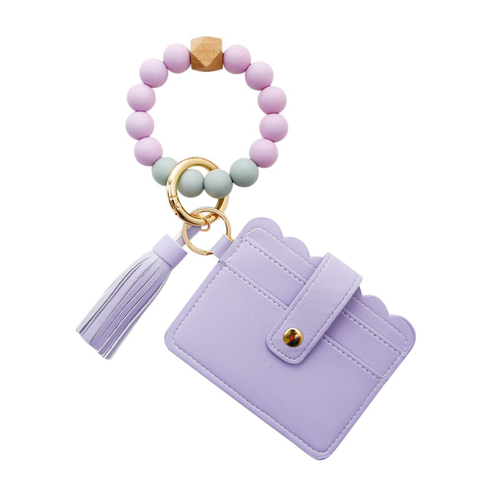 Purdored 1 Pc 13 Kleuren Mode Vrouwen Armbanden Kaarthouder Luipaard Vrouwelijke Visitekaartje Case Polsband Sleutelhanger Voor Mannen: purple x beads