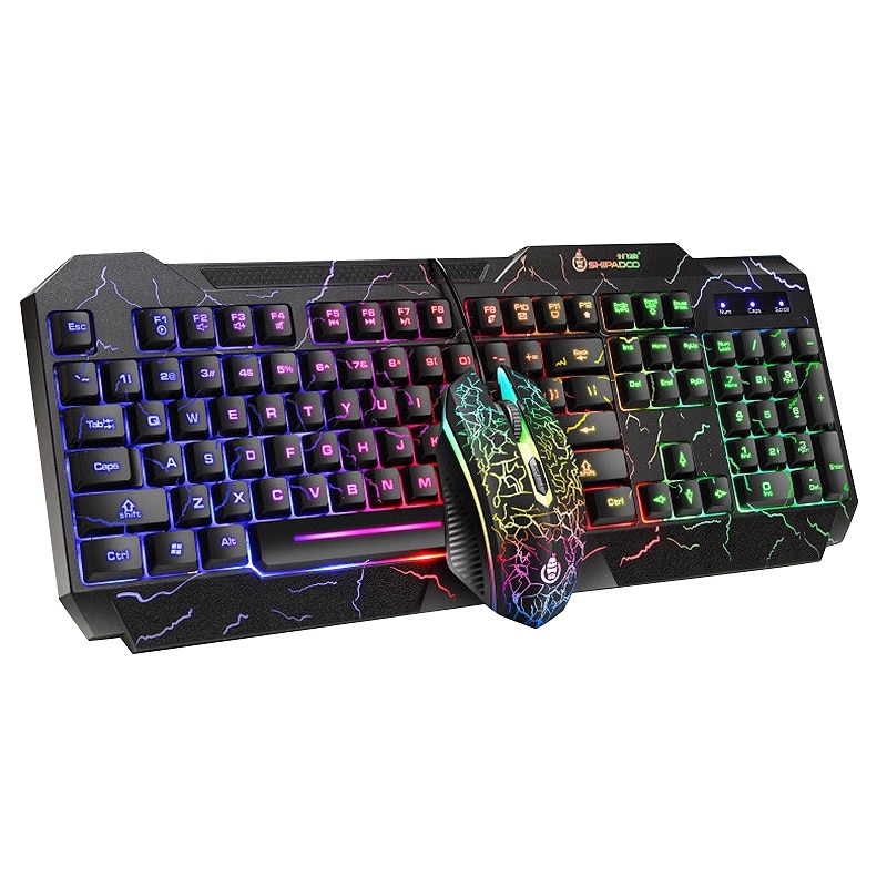 Shipadoo D620 Gaming Keyboard and Mouse Set, Colorful Crack Backlit USB Computer Gaming Wired Keyboard and Mouse Set: Default Title