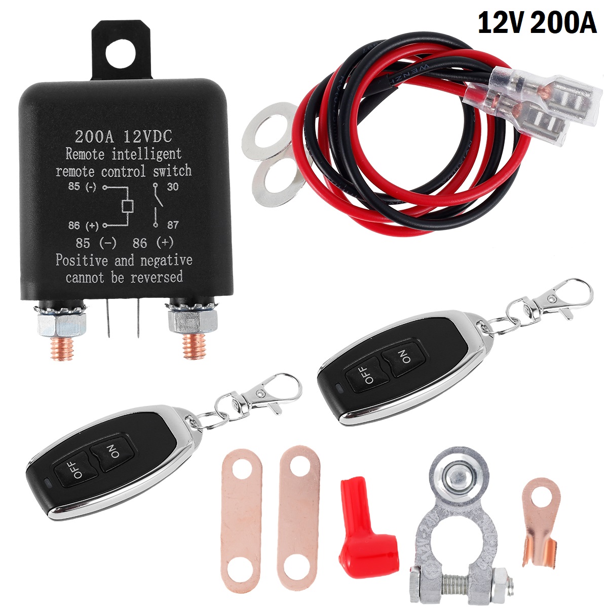 Relé de interruptor de batería de 12V, Control remoto, desconexión de batería, interruptor aislador de corte, interruptor de apagado de batería antirrobo para coche y barco: Blanco