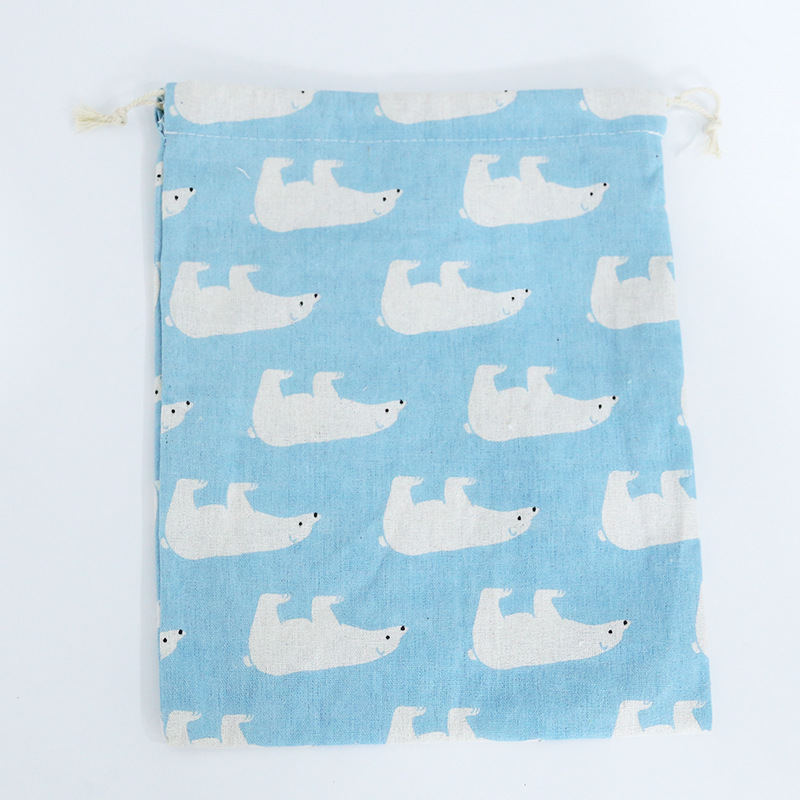 Mode Multifunctionele Draagbare Reizen Cosmetische Zak Katoen Trekkoord Student Doek Bag: Blue-L