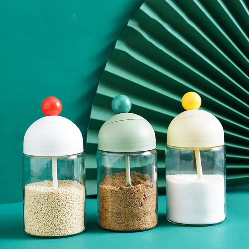 Muti-function Transparent Seasoning Box Glass Spice Pots Storage Container Seasoning Spice Sugar And Salt Jars With Spoon