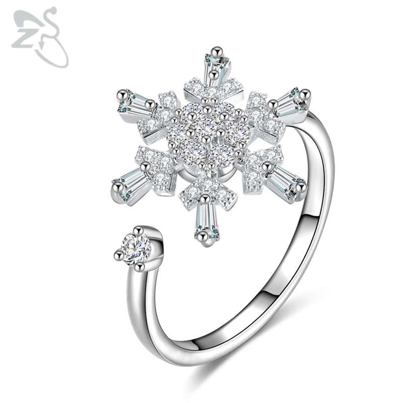 ZS Sneeuwvlok Ring Met Crystal Romantische Sneeuw Bloem Bloemen Vinger Ringen Sieraden Vrouwen Verstelbare Ringen Open Anillos