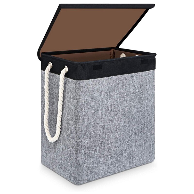 Large Laundry Basket With Lid, Collapsible Linen Laundry Hamper With Handles, Washing Basket For Storage Clothes: Chocolate