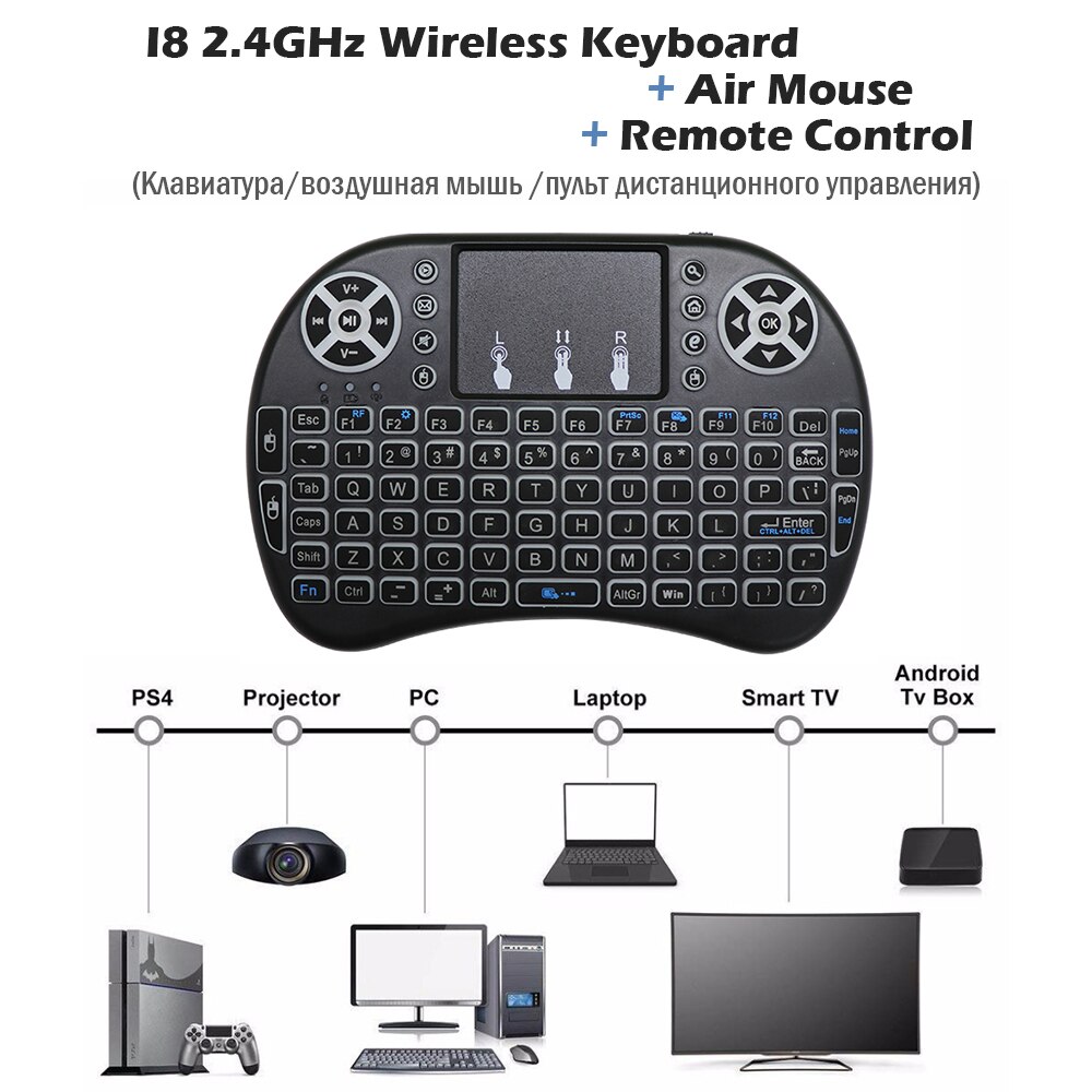 Mecool Luft maus Tastatur fernbedienung i8 hinterleuchtet Mini Englisch Touchpad Mini Drahtlose Tastaturen für Clever Android TV Kasten