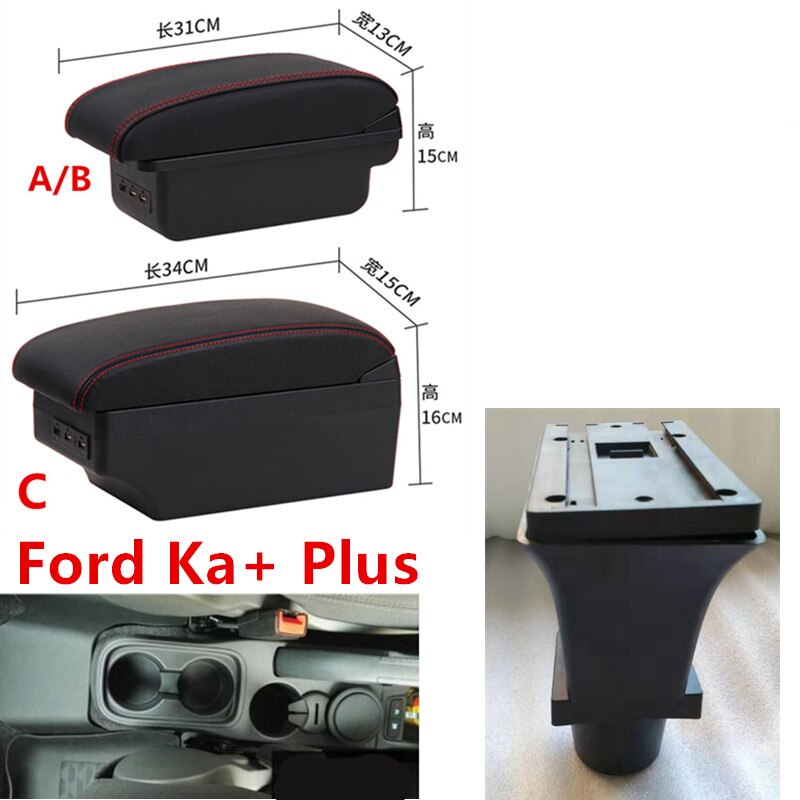 For Ford Ka+ Plus armrest box central Store content box storage interior car-styling decoration accessories parts 15-19