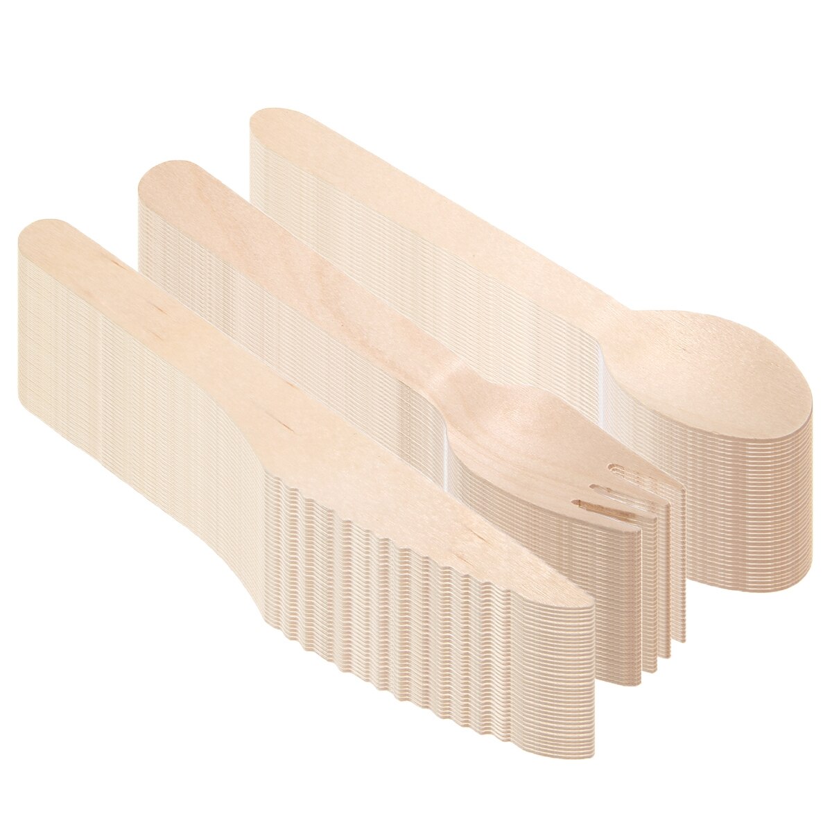 100 Pcs Disposable Wooden Cutlery Biodegradable - Knives Forks Spoons Camping BBQ Party Tableware Kitchen Utensils