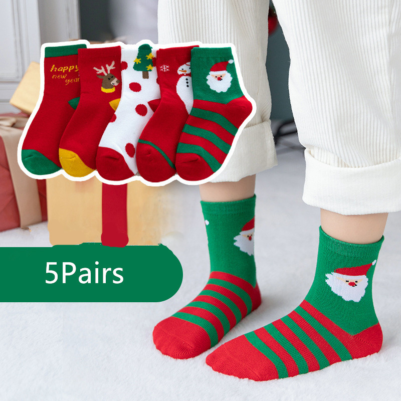 5Pairs Herfst En Winter Katoenen Baby Sokken Kinderen Kerst Stijl Kerstman Leuke Cartoon Sokken Meisjes Jongens accessoires