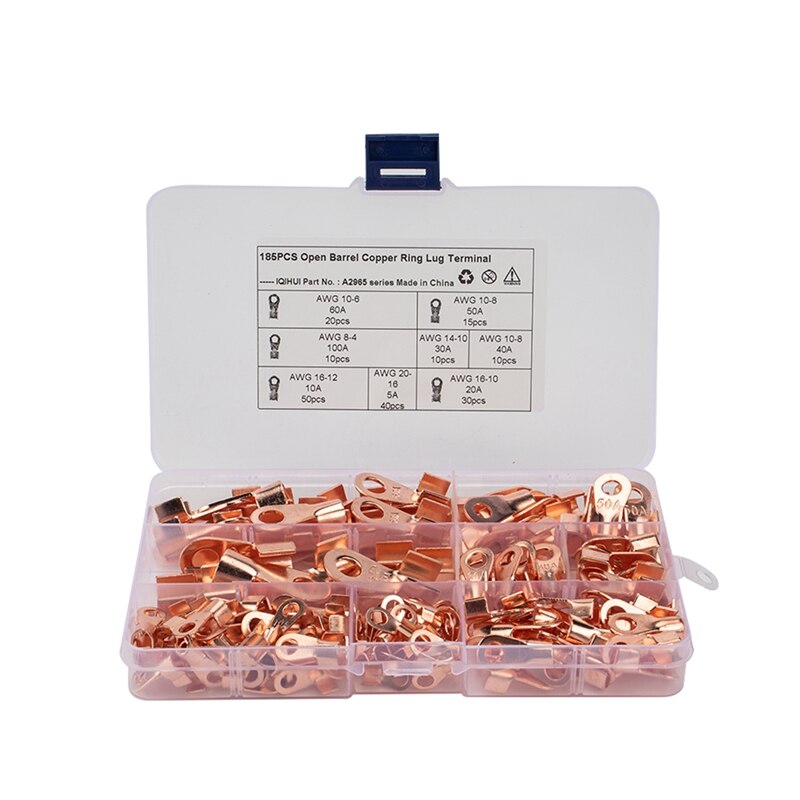 Battery Cable Copper Open Barrel Ring Lug Terminals Connectors Assortment Kit Wire Crimp Connector OT: Yellow