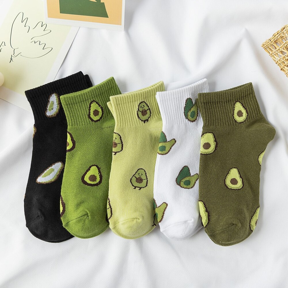 Women Socks Cotton Green Avocado Cartoon Fruit Ankle Socks Ladies Soft Cute Casual Girls Short Socks Boat Socks