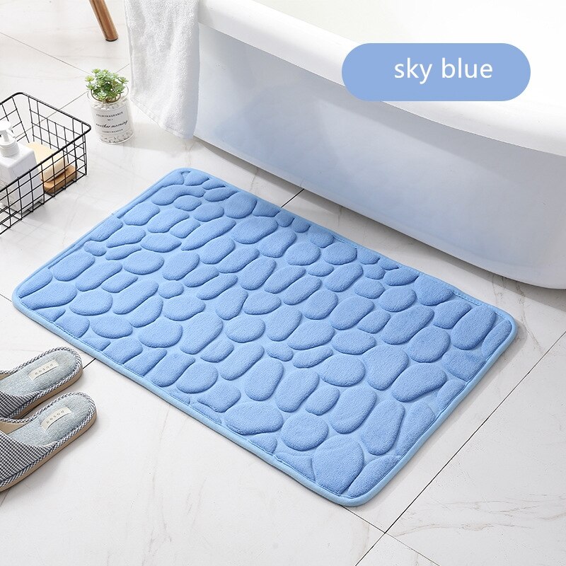 Alfombrilla de adoquines en relieve para baño, alfombra antideslizante para el suelo del baño, de espuma viscoelástica gruesa: blue / 50x80cm