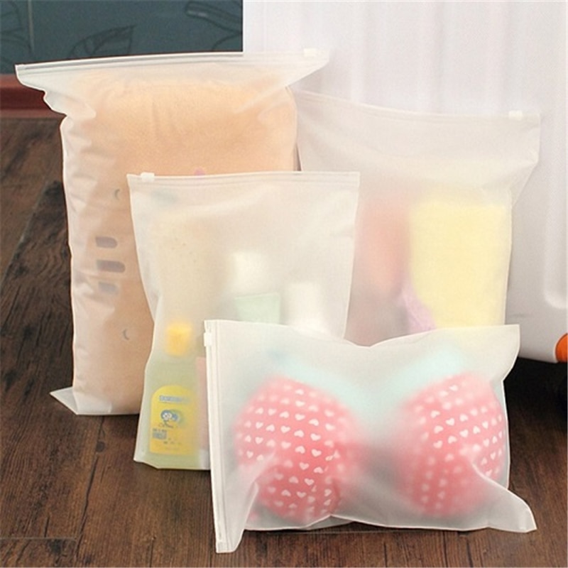 Bolsa de almacenamiento de plástico transparente mate, 3 uds., bolsas de viaje con cierre de cremallera, para embalaje de ropa, organizador de zapatos, 3 tamaños