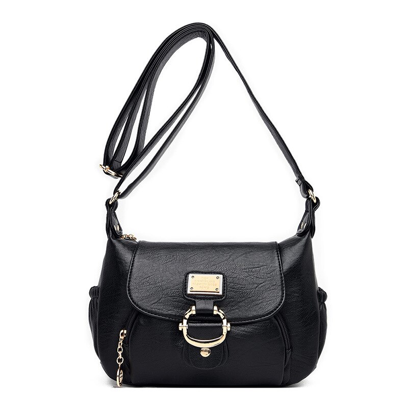 Gaohe mom women's bag soft leather Korean leisure middle-aged and old people's slanting single shoulder bag women's ba: black
