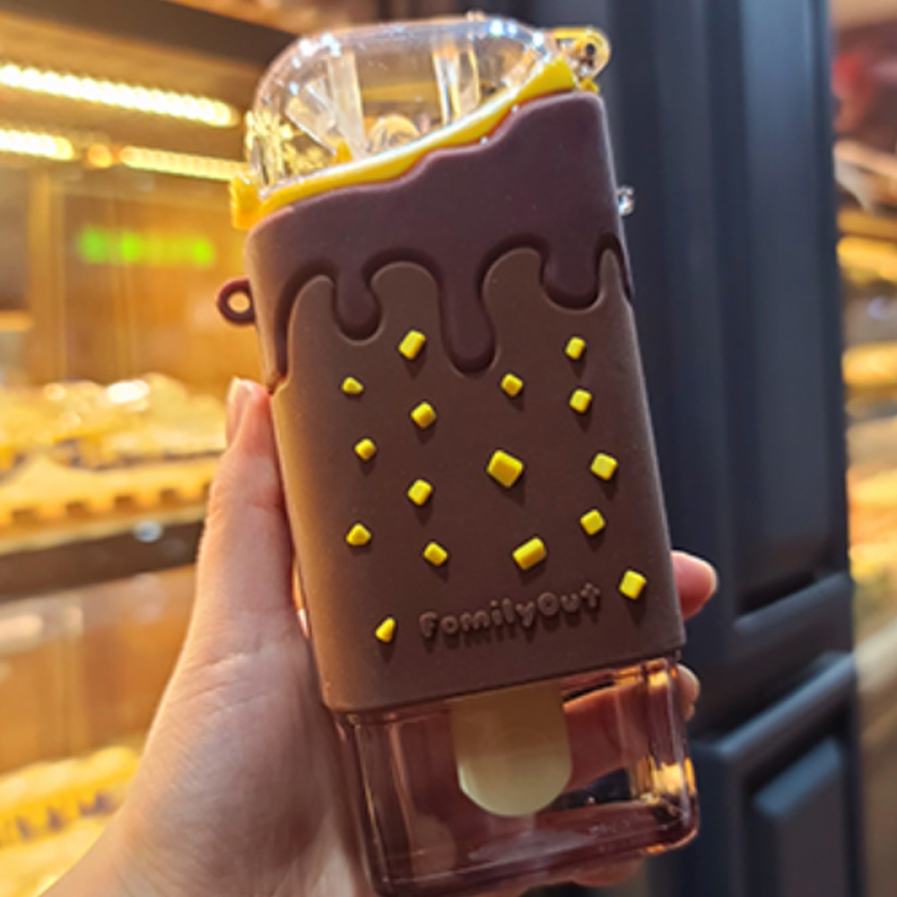 Summer Cute Donut Ice Cream Water Bottle With Straw Square Watermelon Cup Portable Leakproof Tritan Bottle BPA Free