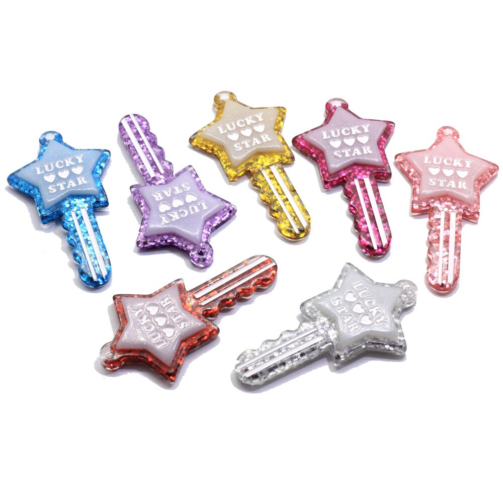 Cuentas de resina en forma de llave para llaveros de joyería, abalorios colgantes para funda de teléfono, Estrella Brillante, , 20/50 unidades