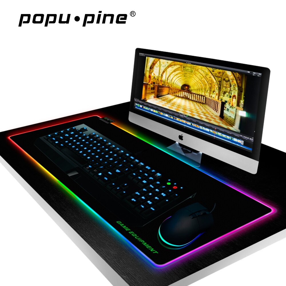 Popu Pine Gaming Mouse Pad Large RGB Mouse Pad 12 kinds of light display modes Computer Mousepad M-XL sizes Non-slip Mousepad