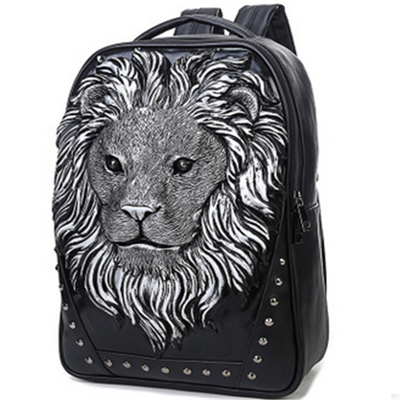 Halloween Party Tide Men Personality Animal Print Backpack Gothic Motorcycle 3D Lion Prints Backpack