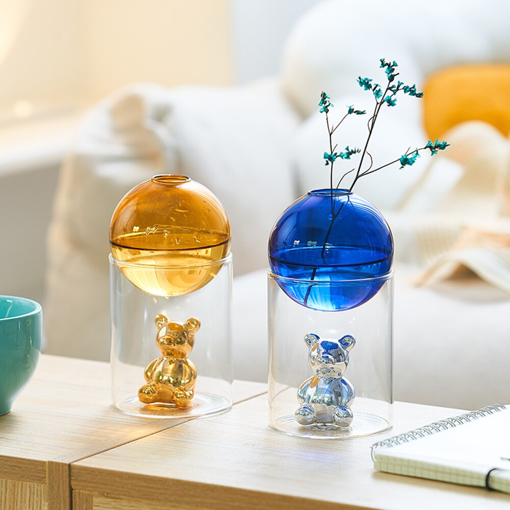 Jarrón nórdico para decoración del hogar, florero de oso con soporte, accesorios de decoración para el baño, maceta de flores, para el hogar