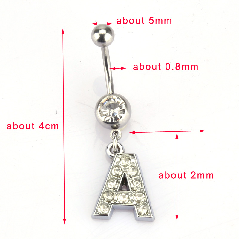 26 brief Een om M stijl Charmant Piercing Crystal Rhinestone Ingelegd Navel Navel Ring rvs sieraden