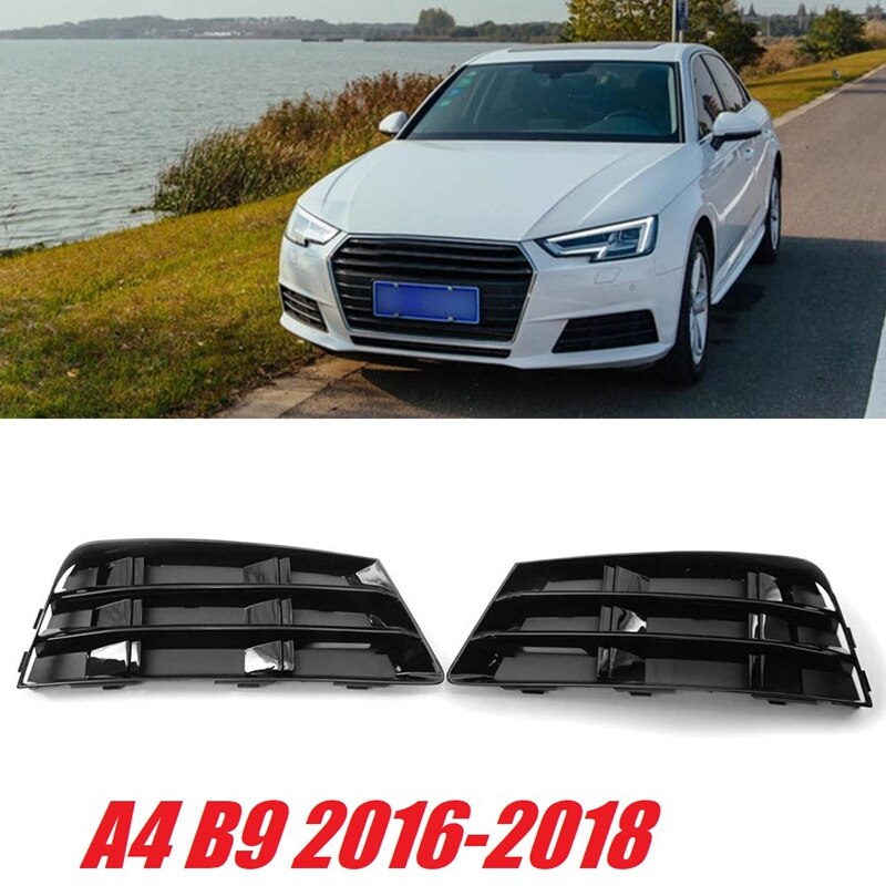 1Pair Front Bumper Fog Light Grille Grill for- A4 B9 Fog Lamp Cover 8WD807681 8WD807682: Default Title