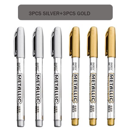 6 unidades/lotes metálico marcadores de tinta permanente cartão de presente de aniversário prata ouro marcador caneta pneu cd metal vidro à prova dwaterproof água canetas marcação: Mixed 6pcs