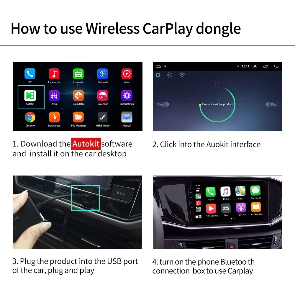 Carlinkit-Accesorio para reproductor multimedia de coche, activador inalámbrico compatible con Android y iPhone, color negro, con conexión USB para escuchar música a través de Autokit y CarPlay