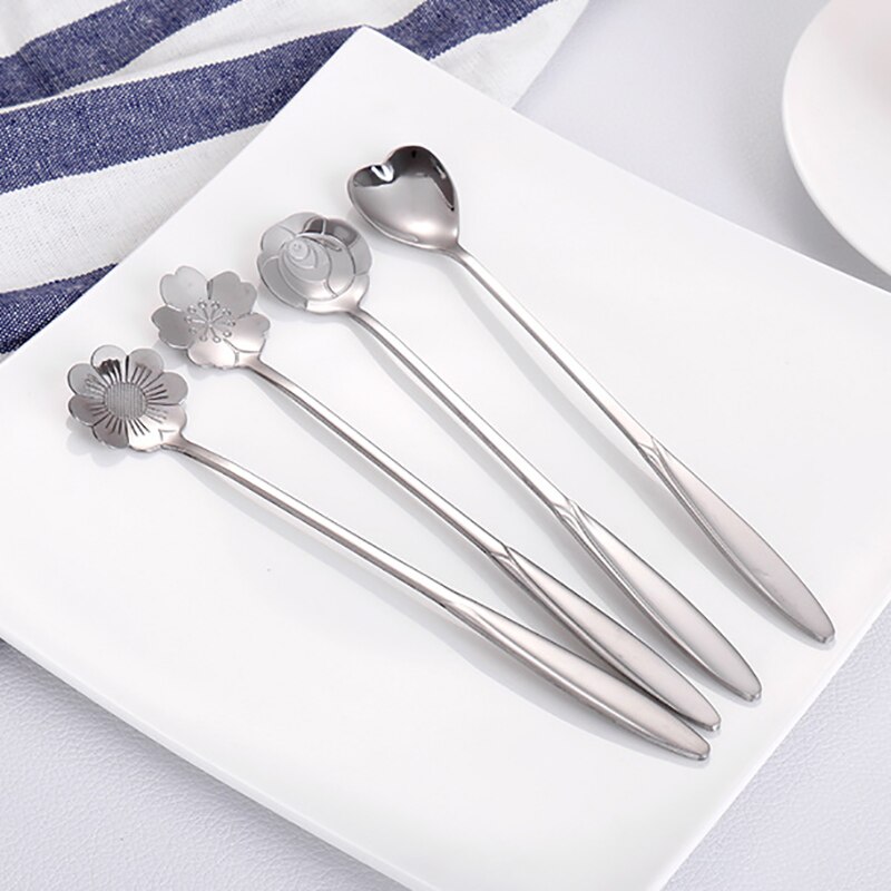 1Pcs Silver/Gold Long Handle Drink Tableware Vintage Teaspoons Mixing Spoon Kitchen Accessories 410 Stainless Steel