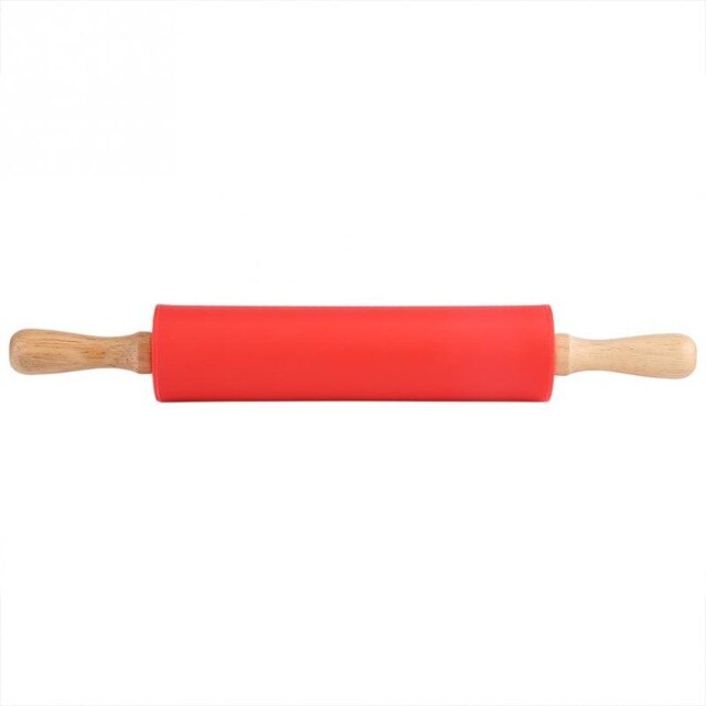 Non-stick Houten Handvat Siliconen Deegroller Deeg Meel Roller Keuken Bakken Koken Gereedschap: red / 10x4cm length23cm