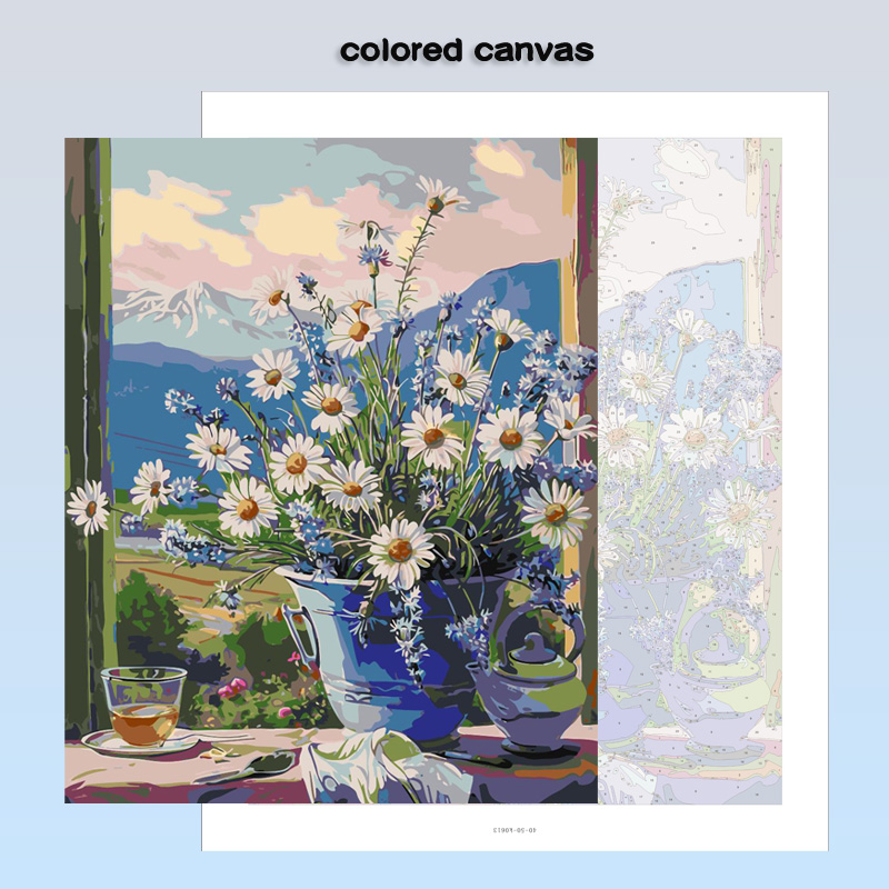 Painting By Numbers Flower Bookstore Anniversary on Digital Painting Canvas Acrylic Paint Image Digital Coloring