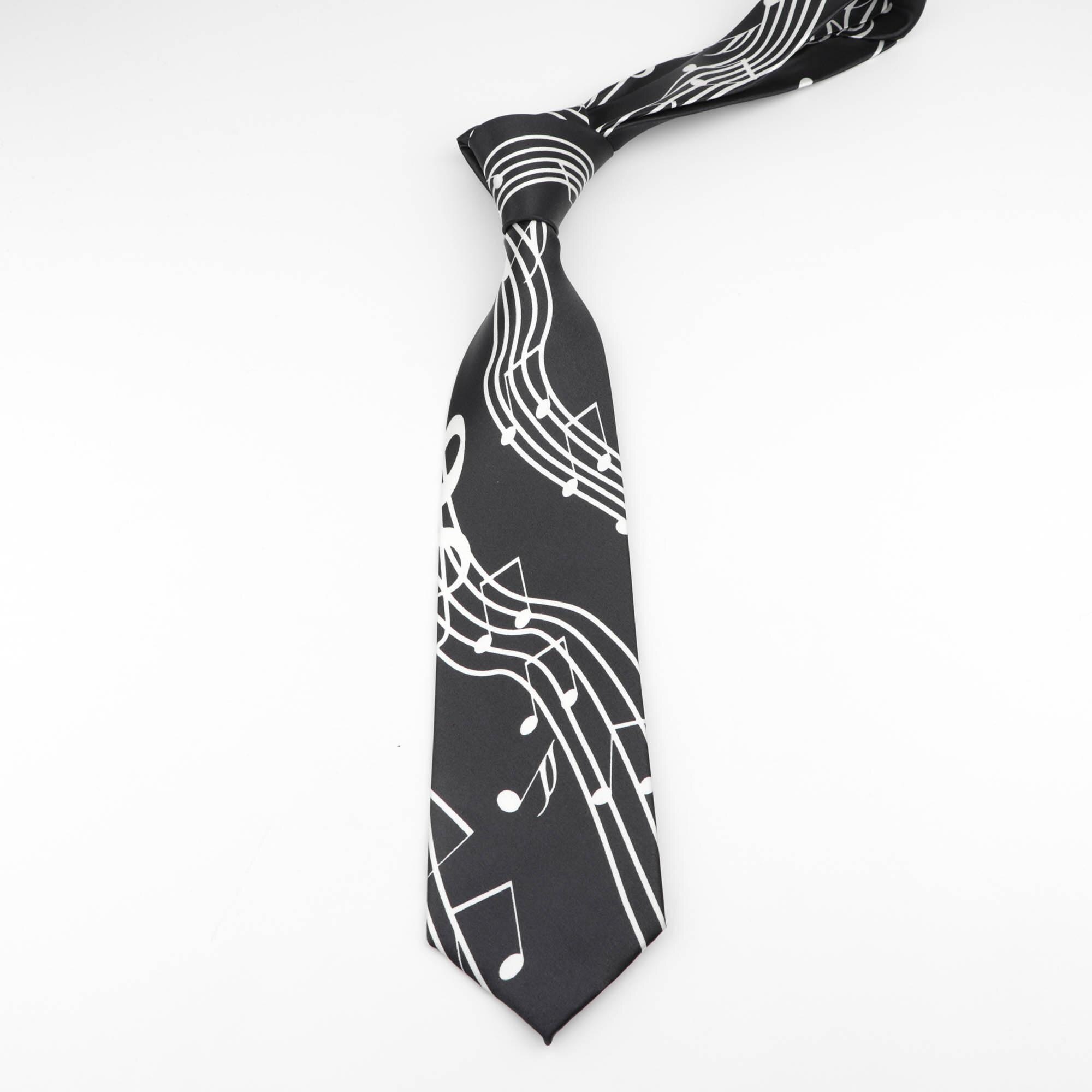 Corbata musical clásica de para hombre, Festival de vacaciones, estampado de Piano, guitarra, cara sonriente, poliéster, 5cm de ancho, corbata negra con: Color amarillo luminoso