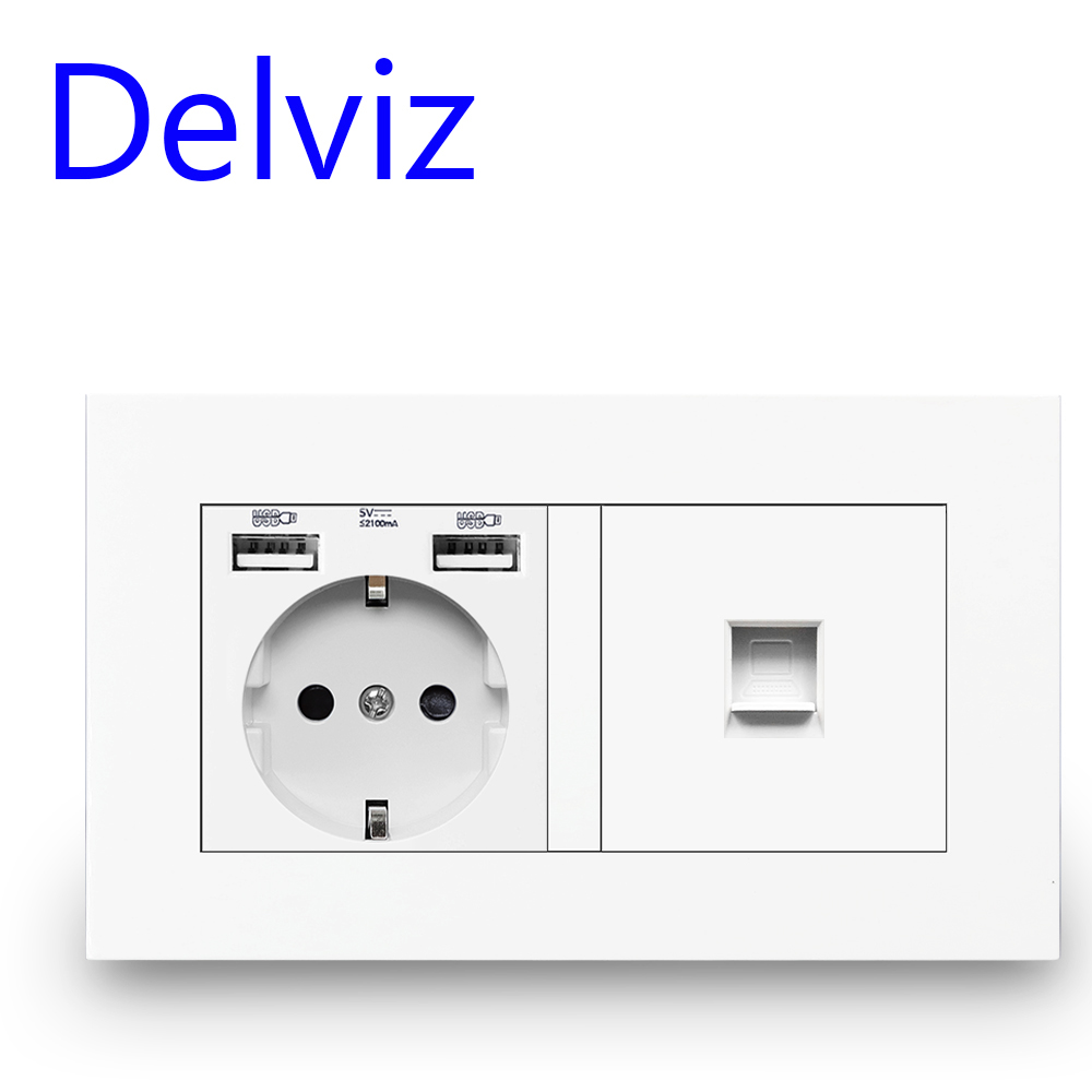 Delviz RJ45 Computer Wall Socket, EU Standard USB Power Socket, Computer connect Jack, CAT5E Connector Cable network Interface: Wall Socket