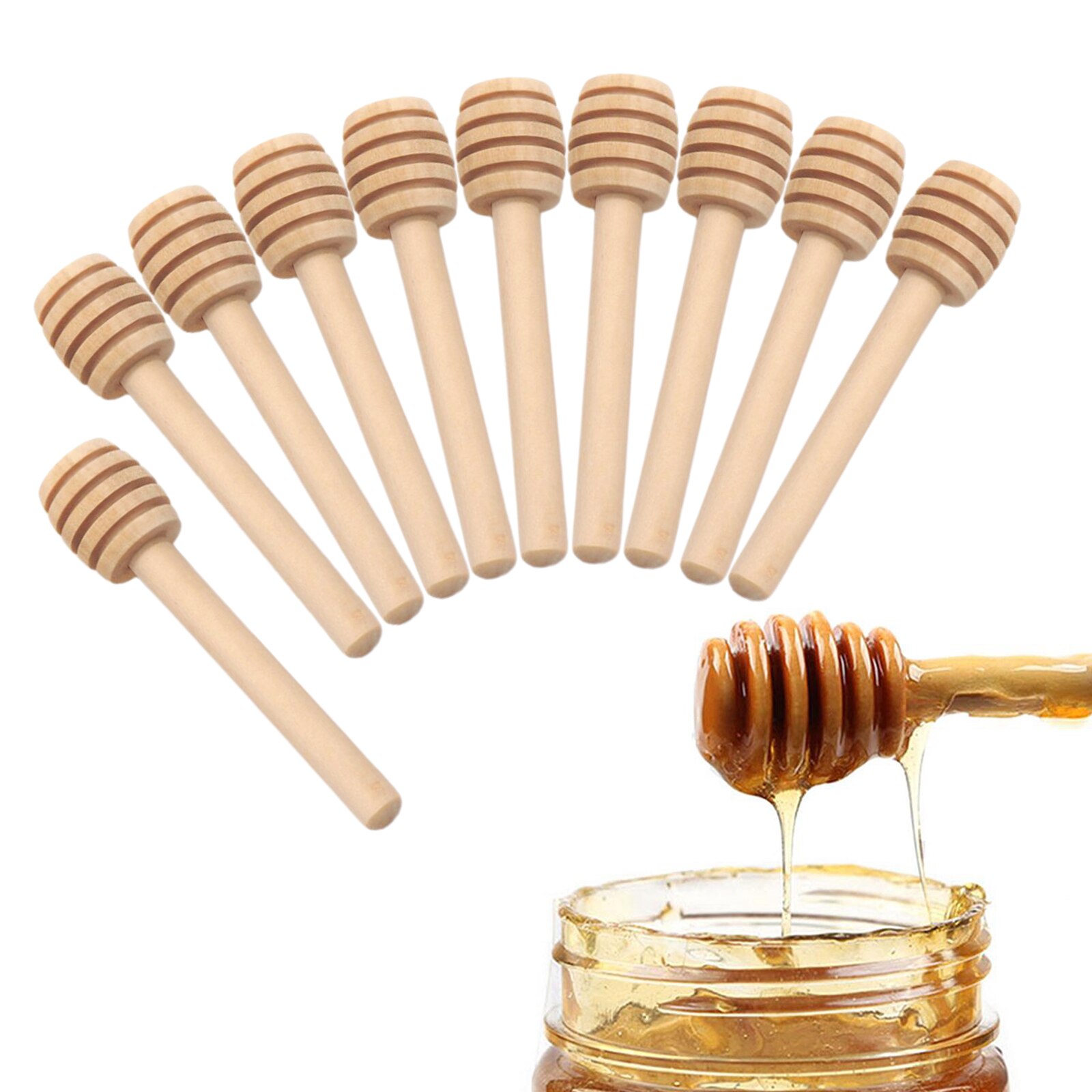 10PCS Wood Mini Honey Dipper Sticks Honey Stirring Wand for Honey Drizzling: 8cm