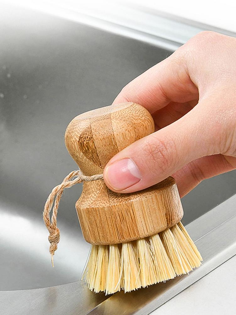 Pot de palmier brosse bambou rond Mini brosse à récurer naturel brosse à récurer nettoyage humide épurateur pour laver la vaisselle casseroles casseroles et légumes